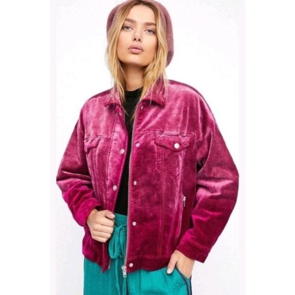 Free People Jackets & Blazers - Free People | Velvet Trucker Jacket in Pink